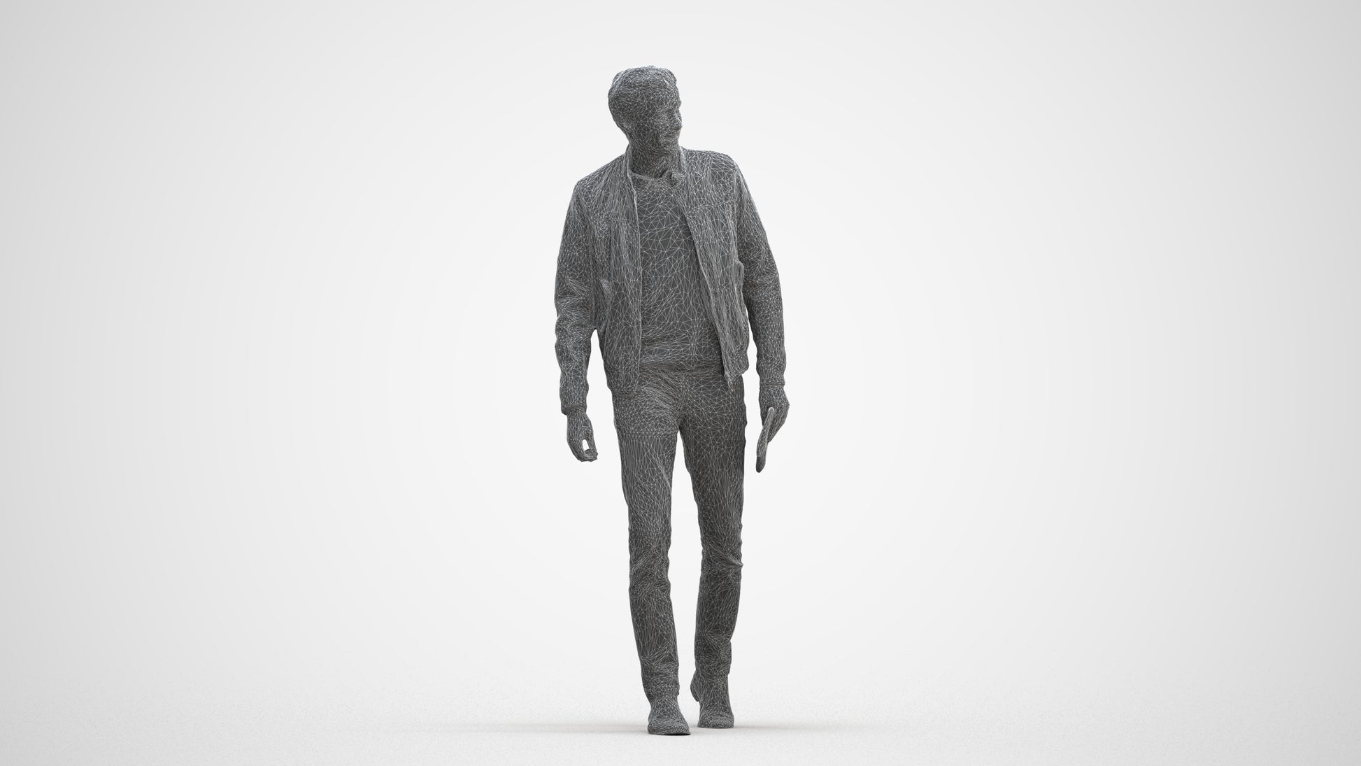 3D people model man casual walking, scanned human for 3ds Max rendering, three-quarter front view render