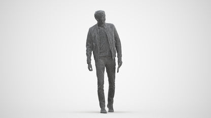 3D people model man casual walking, scanned human for 3ds Max rendering, three-quarter front view render