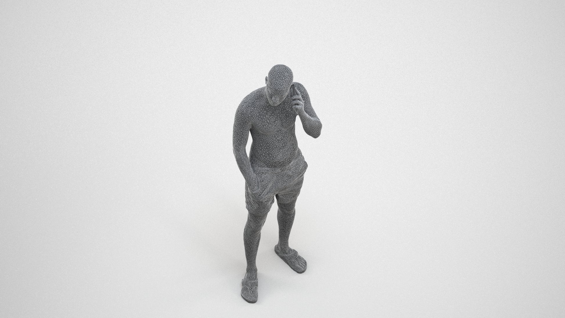 realistic 3D human man pool, archviz people FBX OBJ for Blender, wireframe three-quarter view