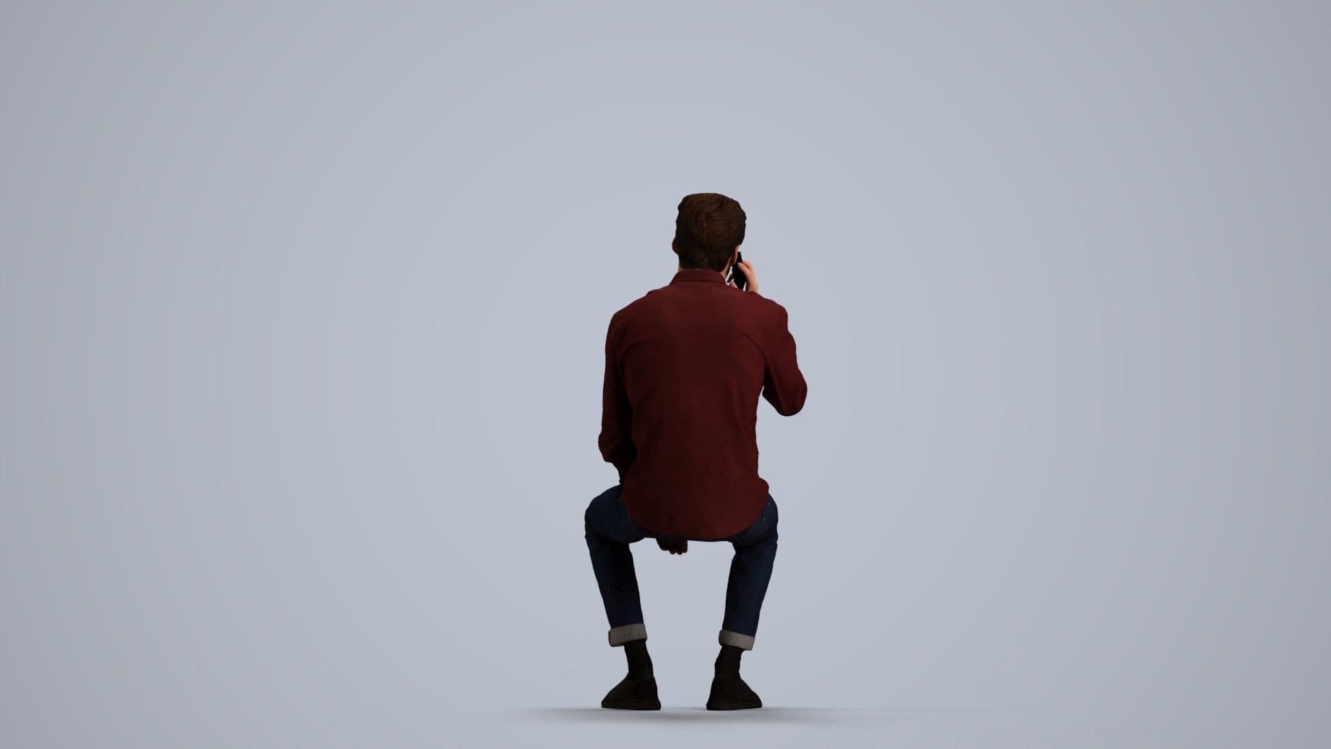 3D people model man casual sitting, scanned human for 3ds Max rendering, front view render