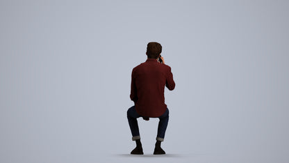 3D people model man casual sitting, scanned human for 3ds Max rendering, front view render