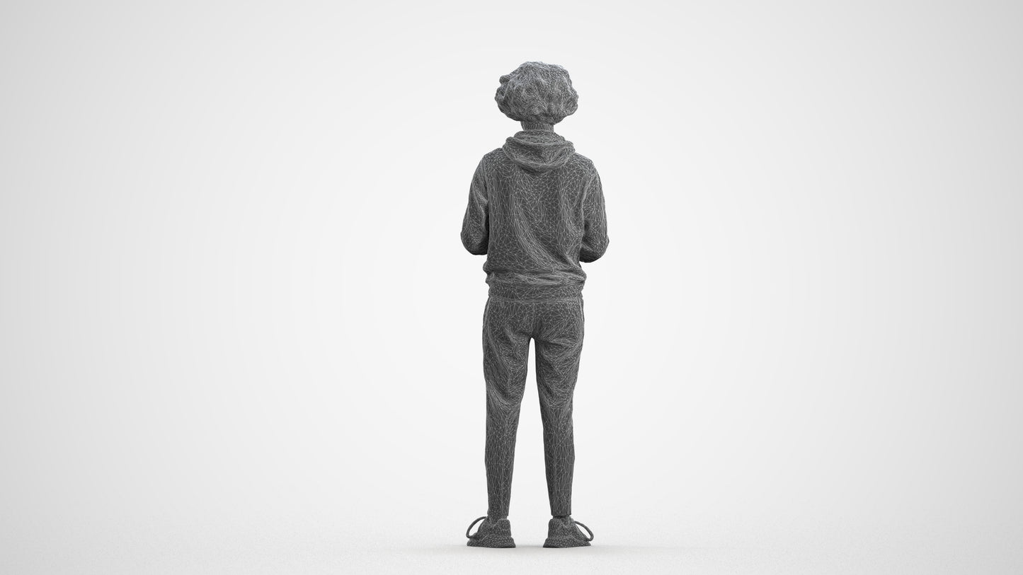 3D people model man casual standing, scanned human for 3ds Max rendering, wireframe front view
