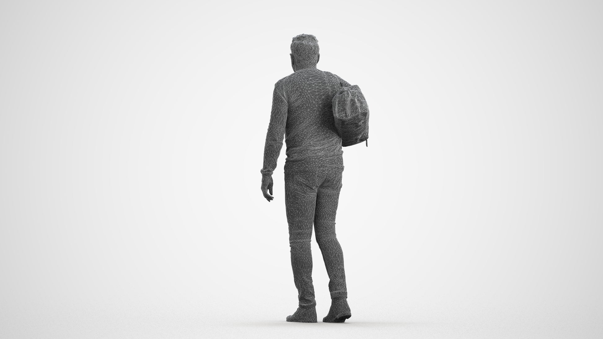 3D people model man casual walking, scanned human for 3ds Max rendering, wireframe front view