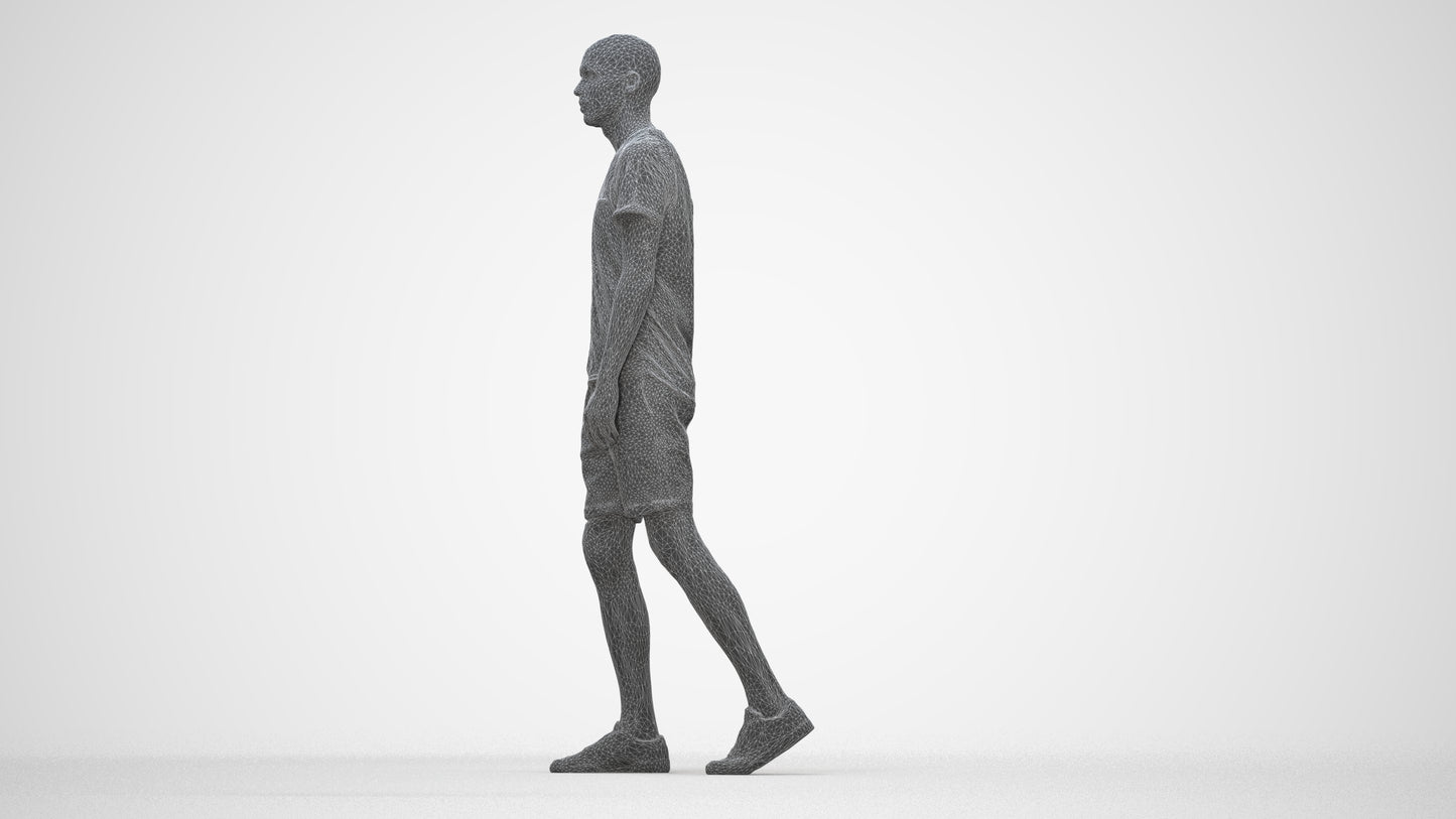 3D people model man casual walking, scanned human for 3ds Max rendering, wireframe back view