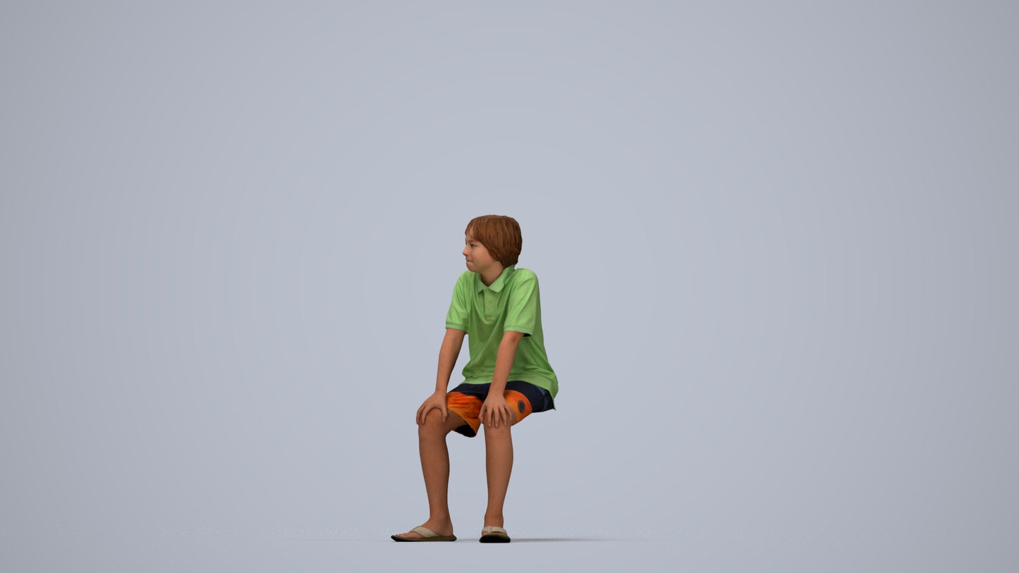 scanned 3D boy kids, photogrammetry people for Enscape and V-Ray, top-down view render