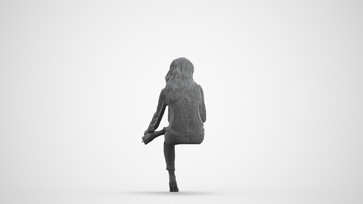 realistic 3D senior woman business sitting, scanned archviz people for Blender and 3ds Max, wireframe front view
