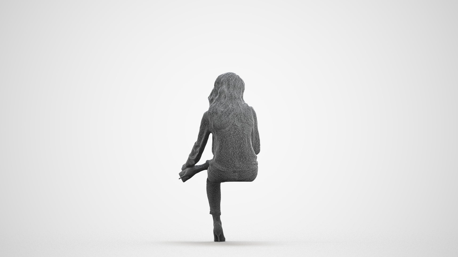 realistic 3D senior woman business sitting, scanned archviz people for Blender and 3ds Max, wireframe front view