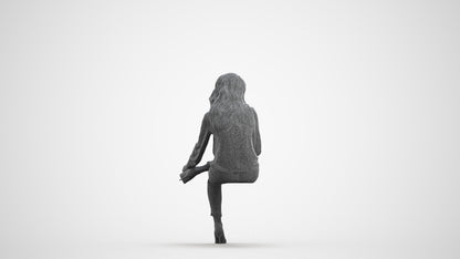 realistic 3D senior woman business sitting, scanned archviz people for Blender and 3ds Max, wireframe front view