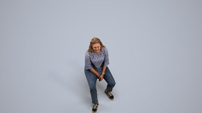 3D people model woman casual sitting, scanned human for 3ds Max rendering, back view render