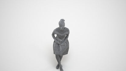 3D human model woman formal, photogrammetry scanned person for archviz, wireframe three-quarter view