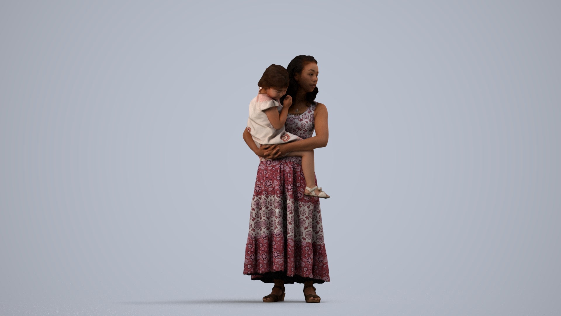 3D people model girl casual kids, scanned human for 3ds Max rendering, side view render