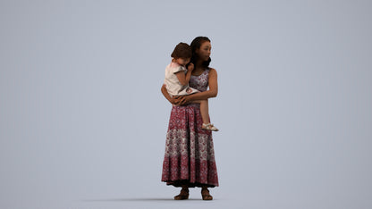 3D people model girl casual kids, scanned human for 3ds Max rendering, side view render
