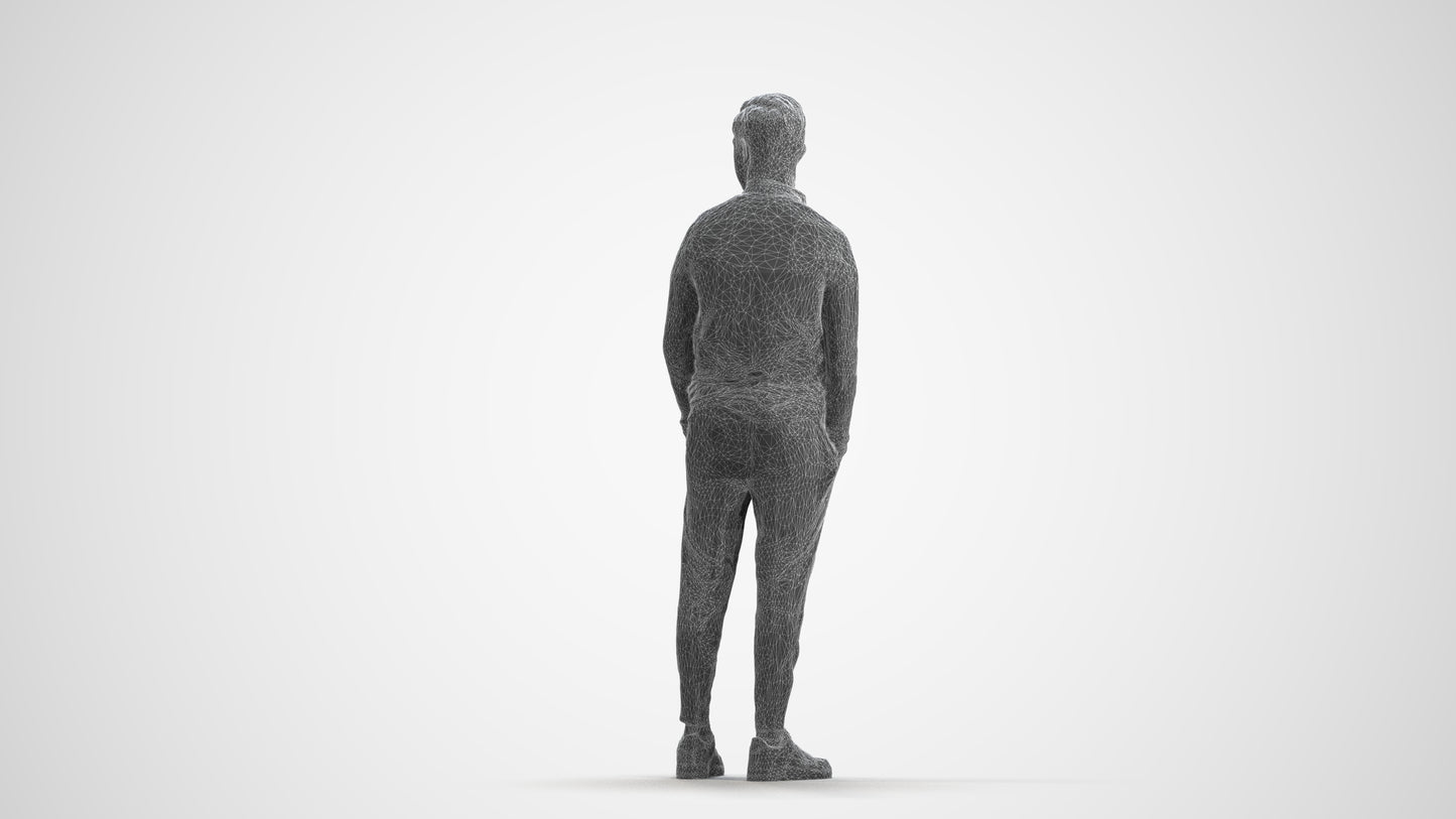 3D scanned boy kids casual, photorealistic archviz people for Enscape and SketchUp, wireframe front view
