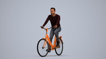 realistic 3D man casual cycling, scanned archviz people for Blender and 3ds Max, standing pose render