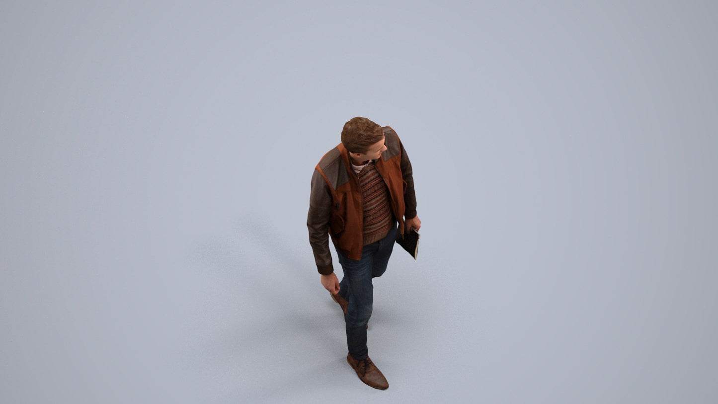 3D people model man casual walking, scanned human for 3ds Max rendering, back view render