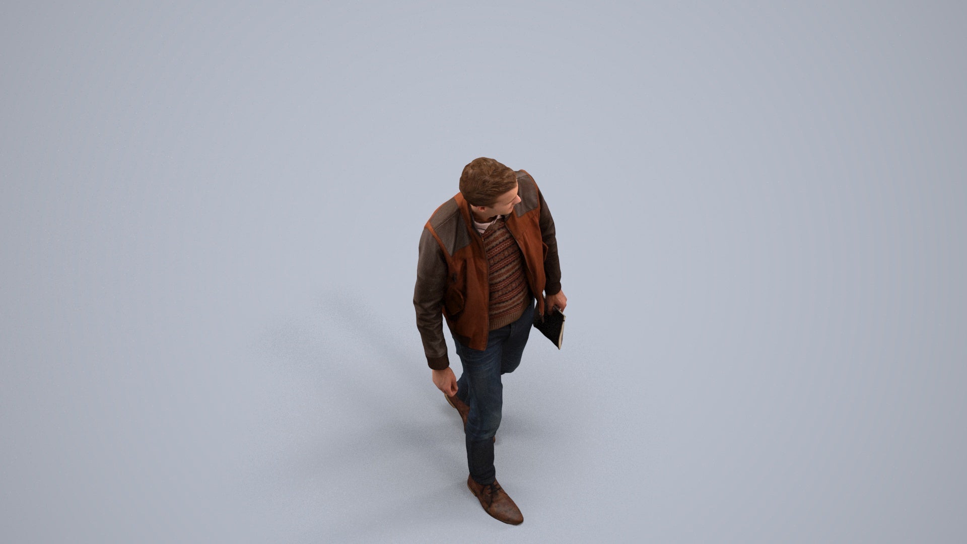 3D people model man casual walking, scanned human for 3ds Max rendering, back view render