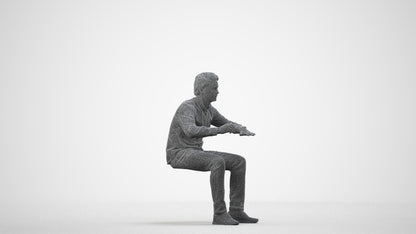 3D people model man casual sitting, scanned human for 3ds Max rendering, wireframe side view