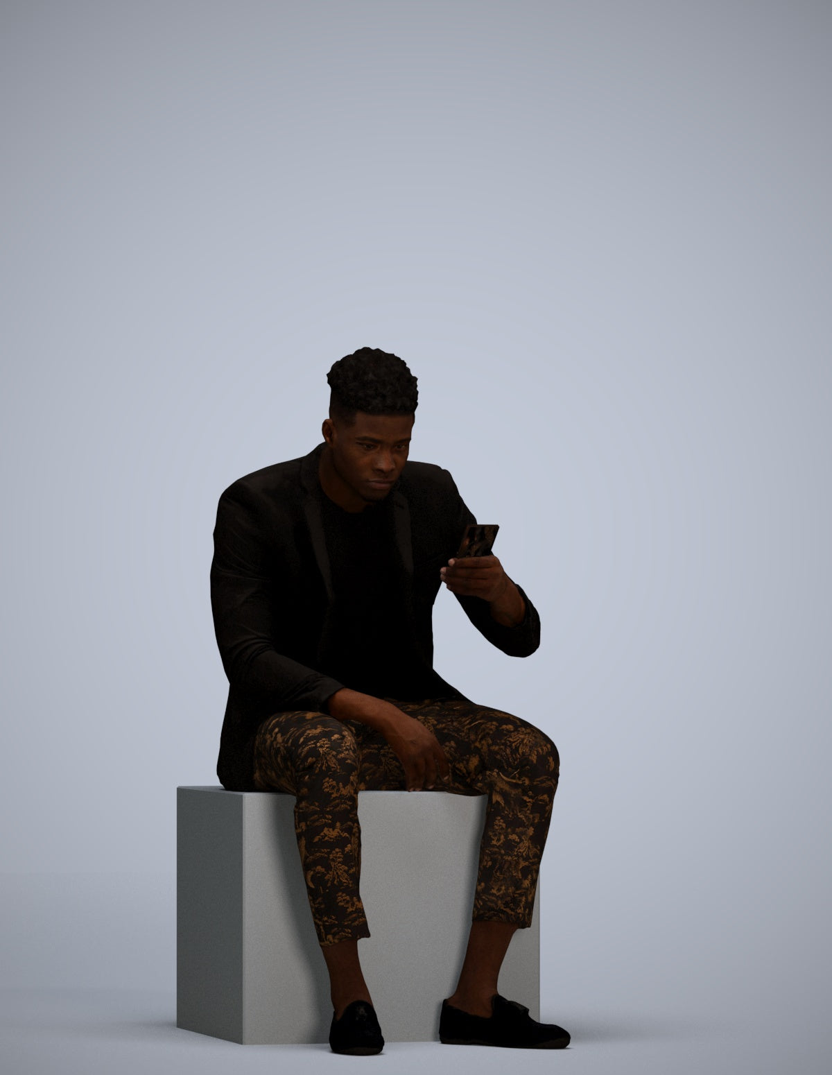 realistic 3D man casual sitting, scanned archviz people for Blender and 3ds Max