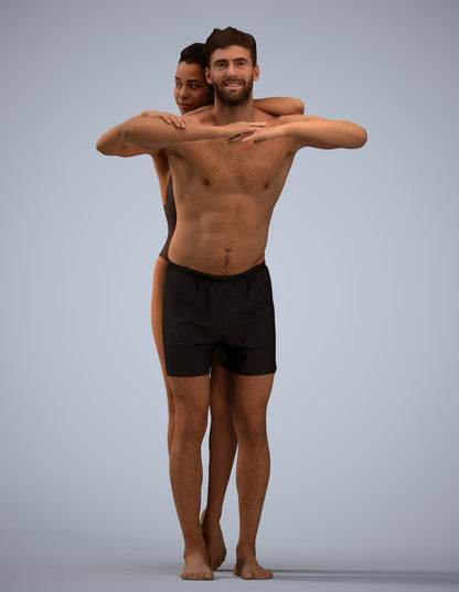 3D scanned man pool, photorealistic archviz people for Enscape and SketchUp