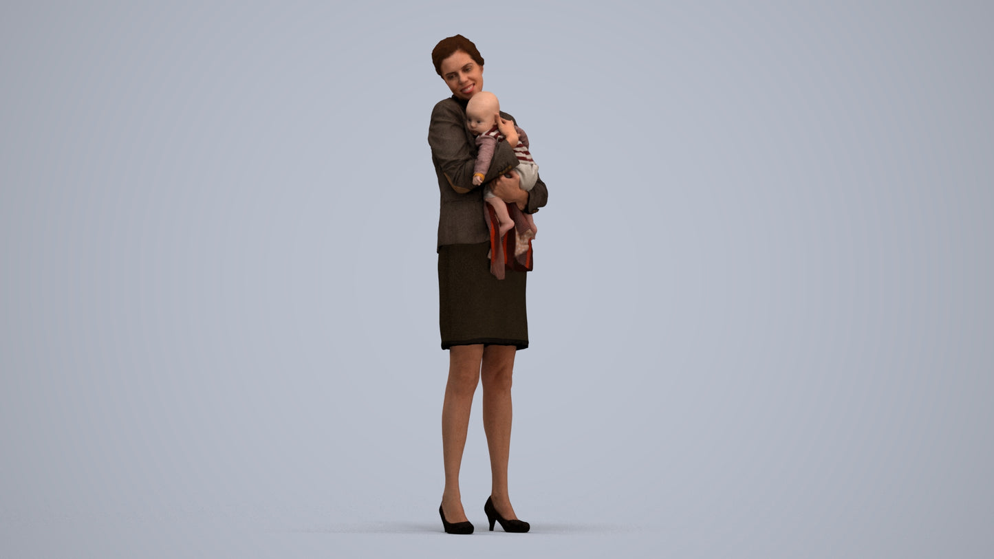 scanned 3D girl business kids, photogrammetry people for Enscape and V-Ray, standing pose render
