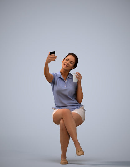 realistic 3D human woman casual sitting, archviz people FBX OBJ for Blender
