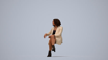 photogrammetry 3D woman business sitting, realistic human model archviz FBX, top-down view render
