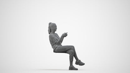 realistic 3D woman casual sitting, scanned archviz people for Blender and 3ds Max, wireframe side view