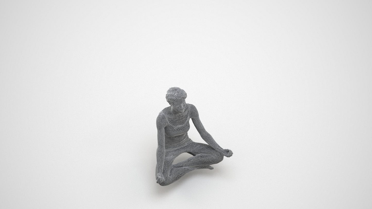 3D human model woman sport, photogrammetry scanned person for archviz, wireframe three-quarter view