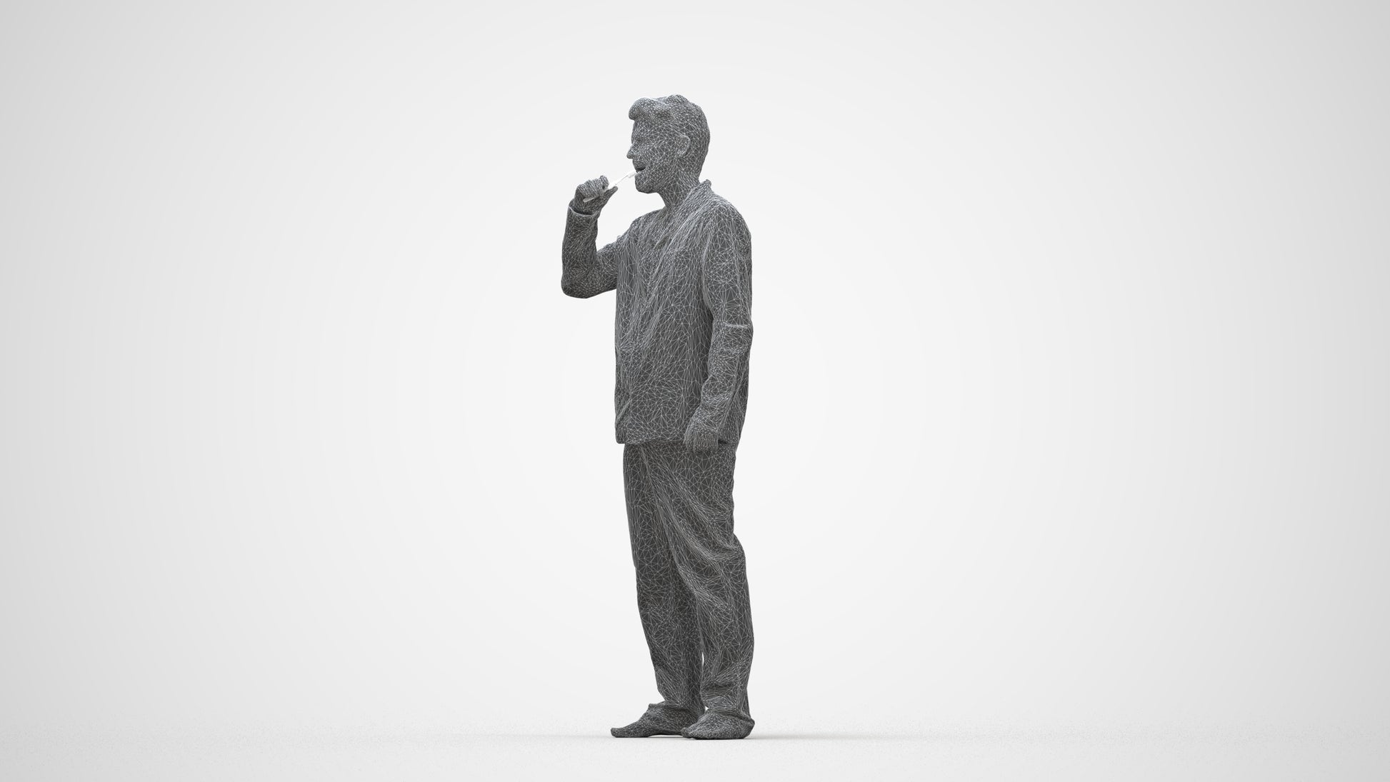 3D scanned man bathroom, photorealistic archviz people for Enscape and SketchUp, wireframe back view