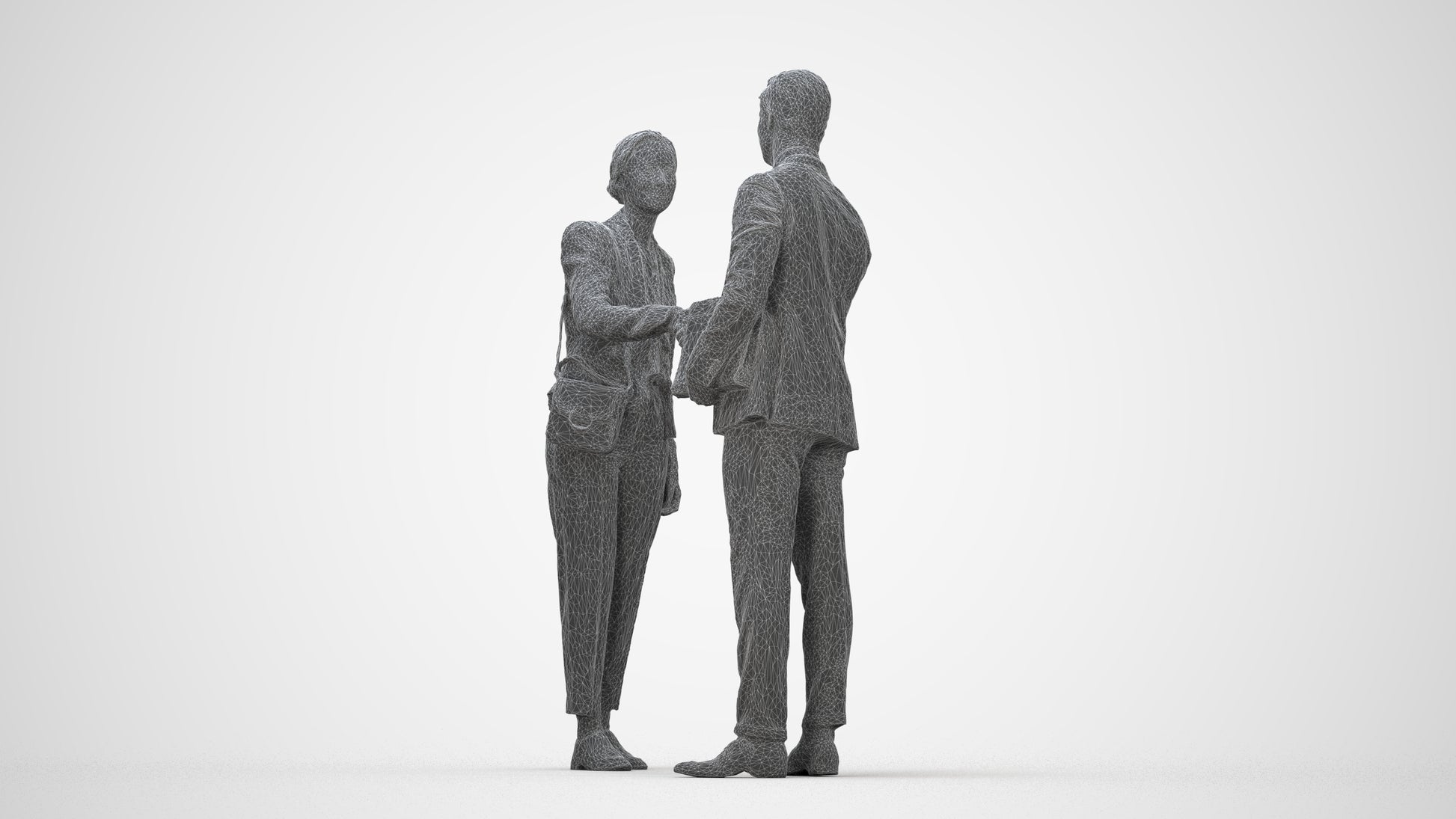 scanned 3D woman business, photogrammetry people for Enscape and V-Ray, wireframe back view