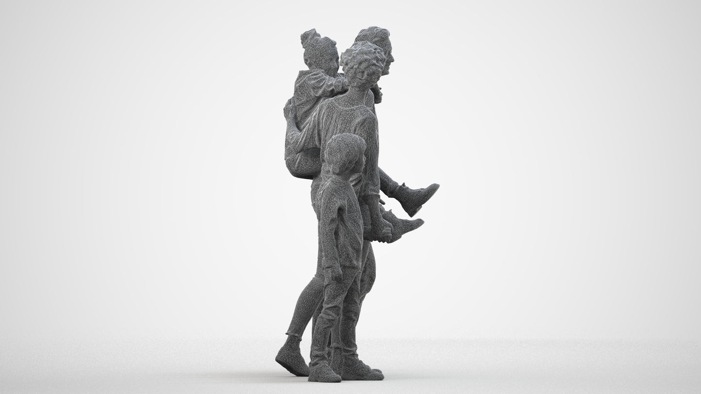 3D people model girl casual kids, scanned human for 3ds Max rendering, wireframe side view