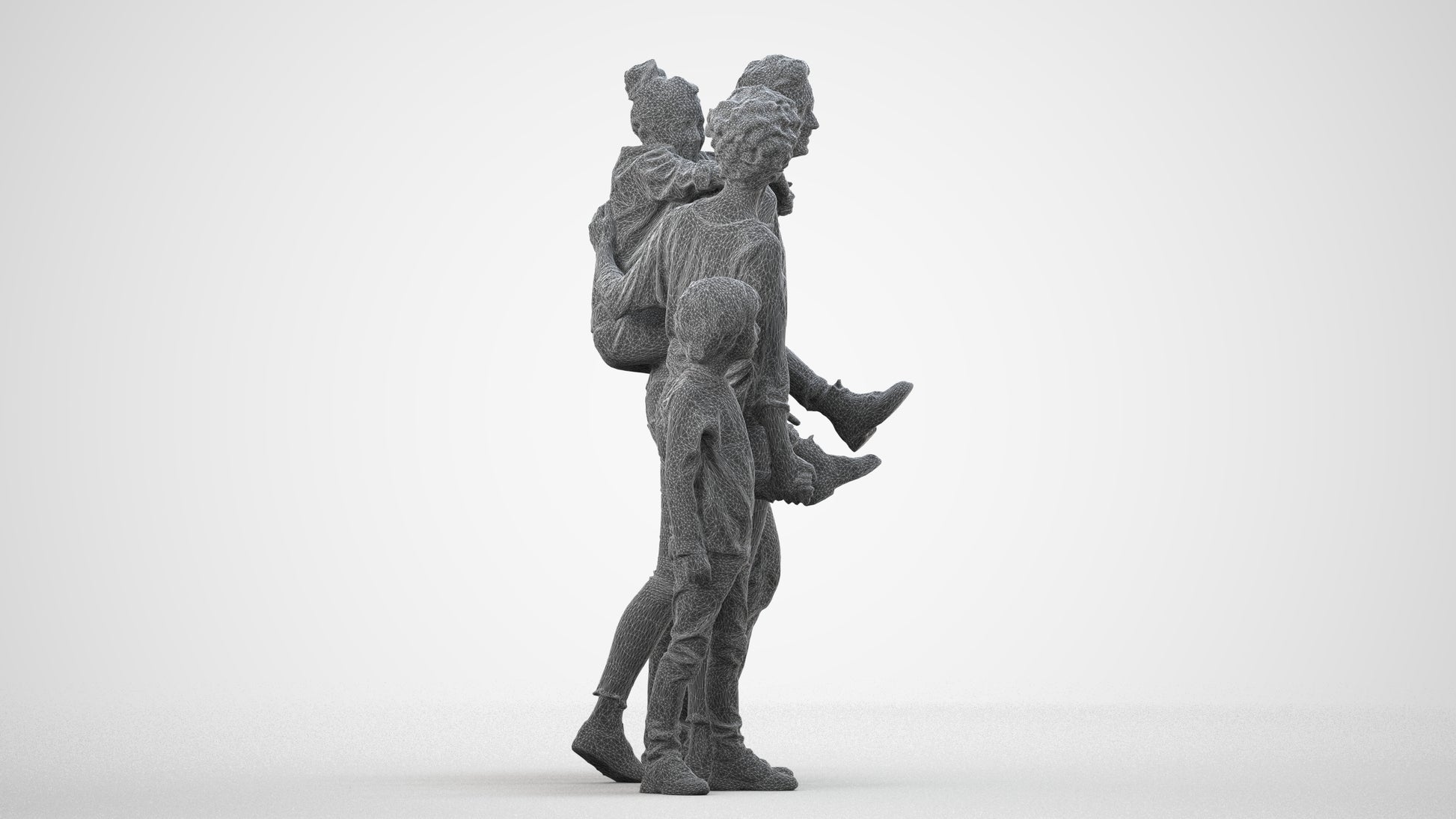 3D people model girl casual kids, scanned human for 3ds Max rendering, wireframe side view