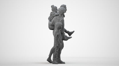 3D people model girl casual kids, scanned human for 3ds Max rendering, wireframe side view