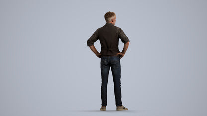 realistic 3D man casual standing, scanned archviz people for Blender and 3ds Max, front view render