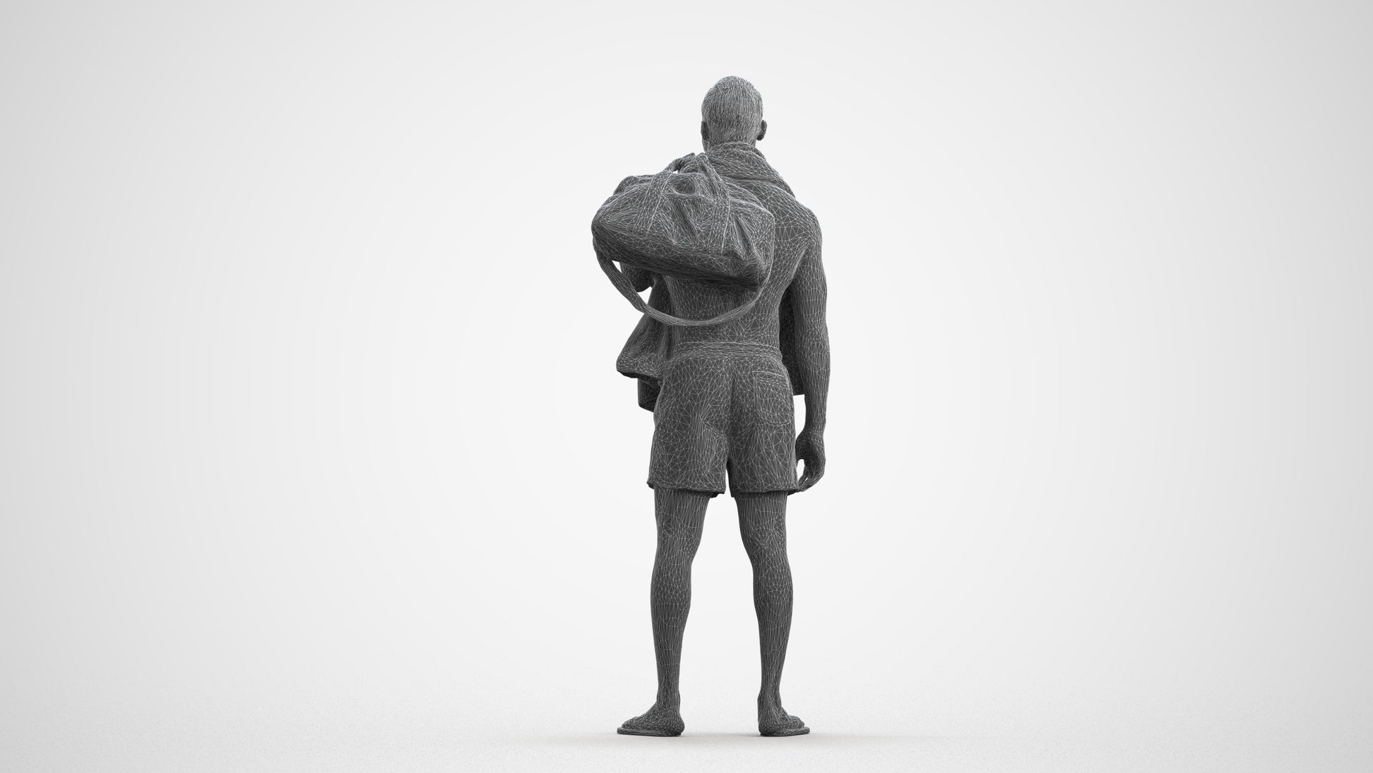 realistic 3D human man sport, archviz people FBX OBJ for Blender, wireframe front view