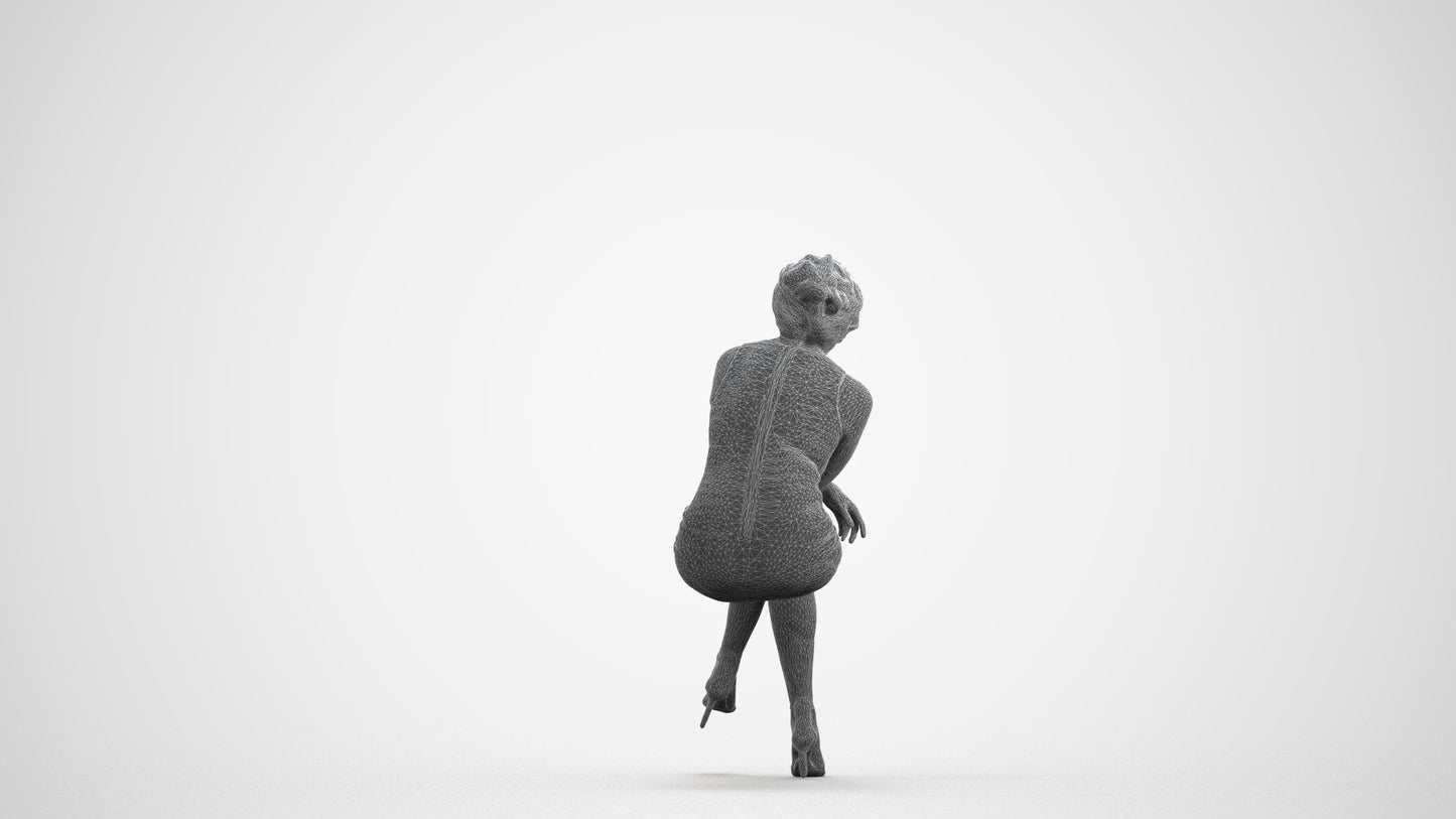 3D people model woman casual sitting, scanned human for 3ds Max rendering, wireframe front view