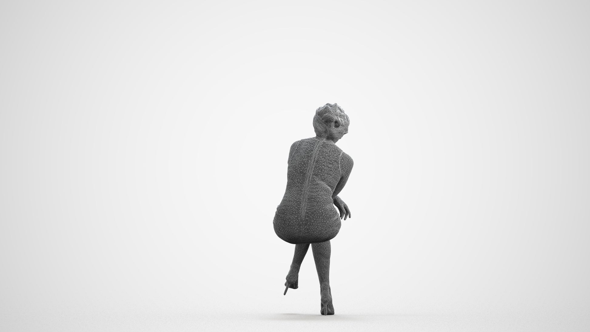 3D people model woman casual sitting, scanned human for 3ds Max rendering, wireframe front view