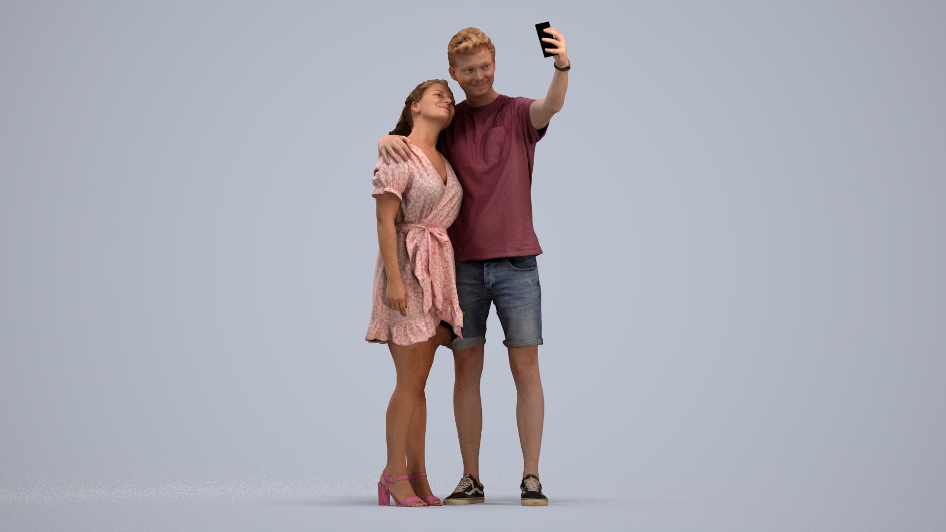 3D scanned woman couple casual, photorealistic archviz people for Enscape and SketchUp, standing pose render