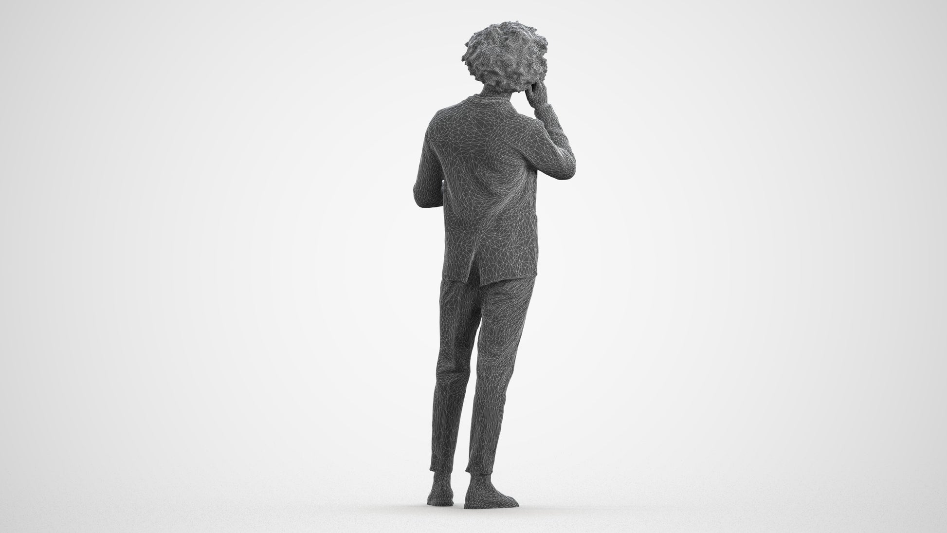 3D people model man business standing, scanned human for 3ds Max rendering, wireframe front view
