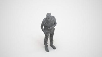 3D human model senior man casual standing, photogrammetry scanned person for archviz, wireframe three-quarter view