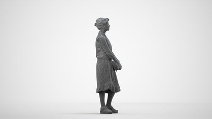 3D human model woman casual standing, photogrammetry scanned person for archviz, wireframe side view