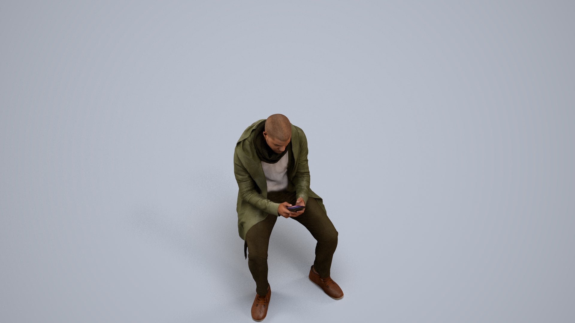 realistic 3D man casual sitting, scanned archviz people for Blender and 3ds Max, back view render