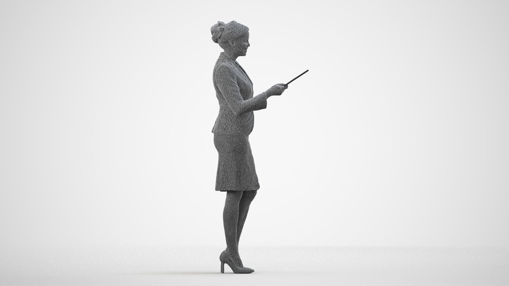 3D people model woman hospitality, scanned human for 3ds Max rendering, wireframe side view