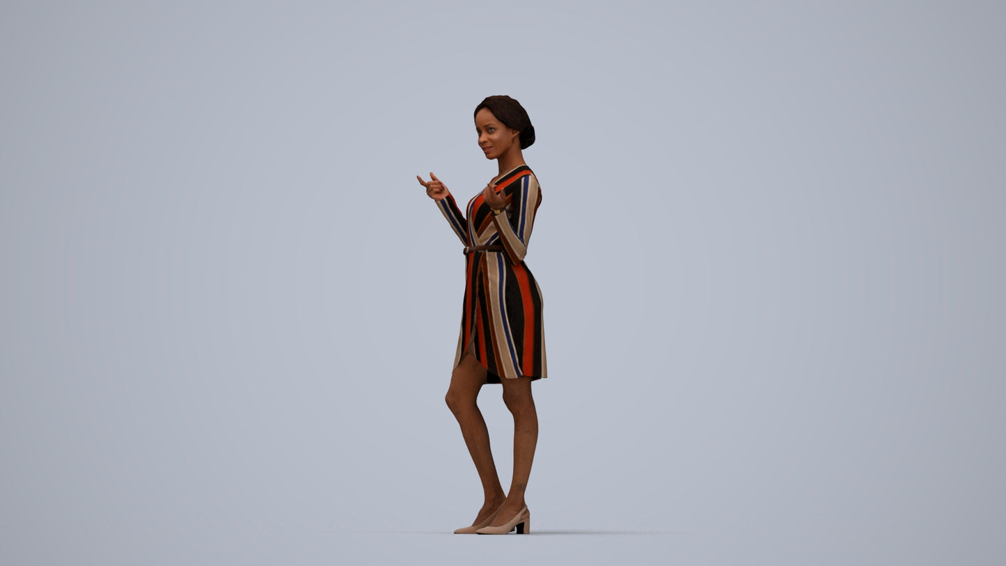3D human model woman casual standing, photogrammetry scanned person for archviz, top-down view render