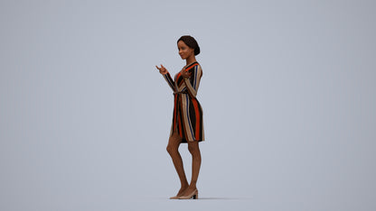 3D human model woman casual standing, photogrammetry scanned person for archviz, top-down view render