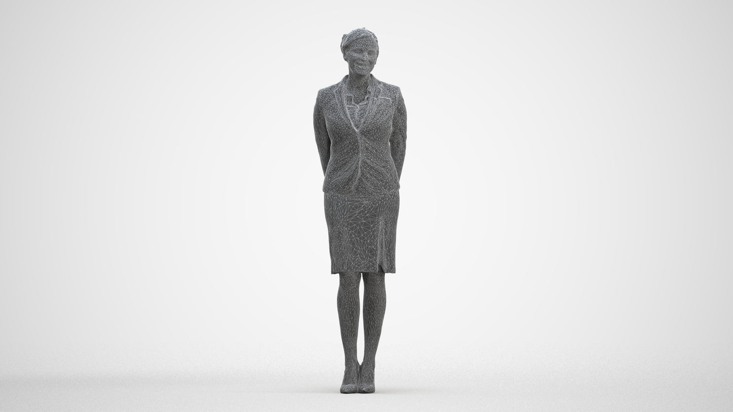 realistic 3D woman hospitality, scanned archviz people for Blender and 3ds Max, three-quarter front view render