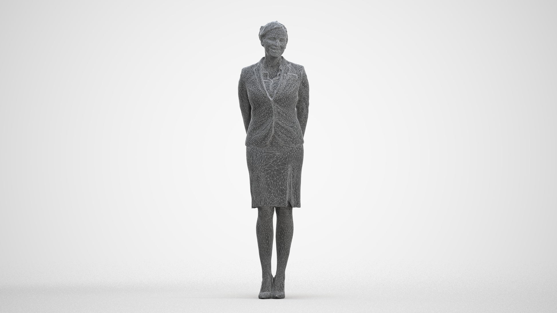 realistic 3D woman hospitality, scanned archviz people for Blender and 3ds Max, three-quarter front view render