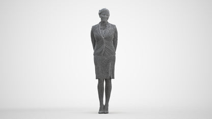 realistic 3D woman hospitality, scanned archviz people for Blender and 3ds Max, three-quarter front view render