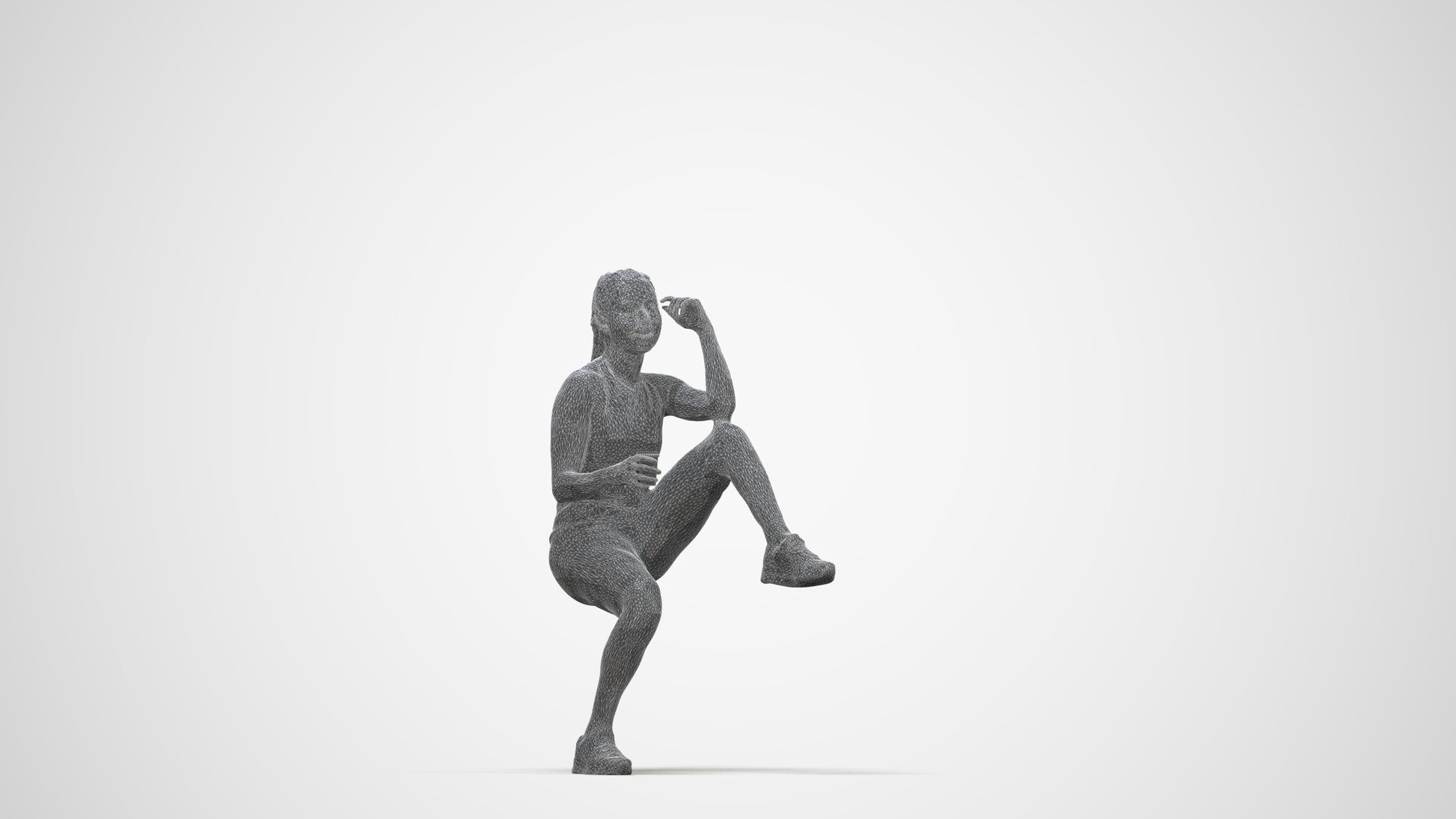 scanned 3D woman sport, photogrammetry people for Enscape and V-Ray, wireframe back view
