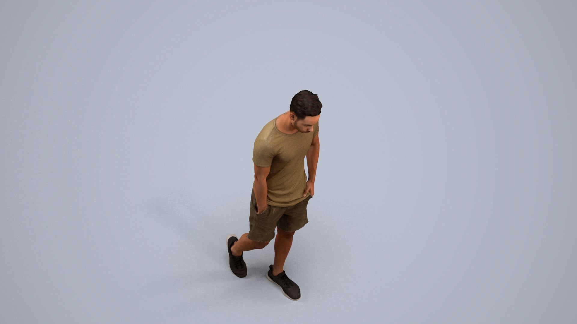 realistic 3D human man casual walking, archviz people FBX OBJ for Blender, back view render